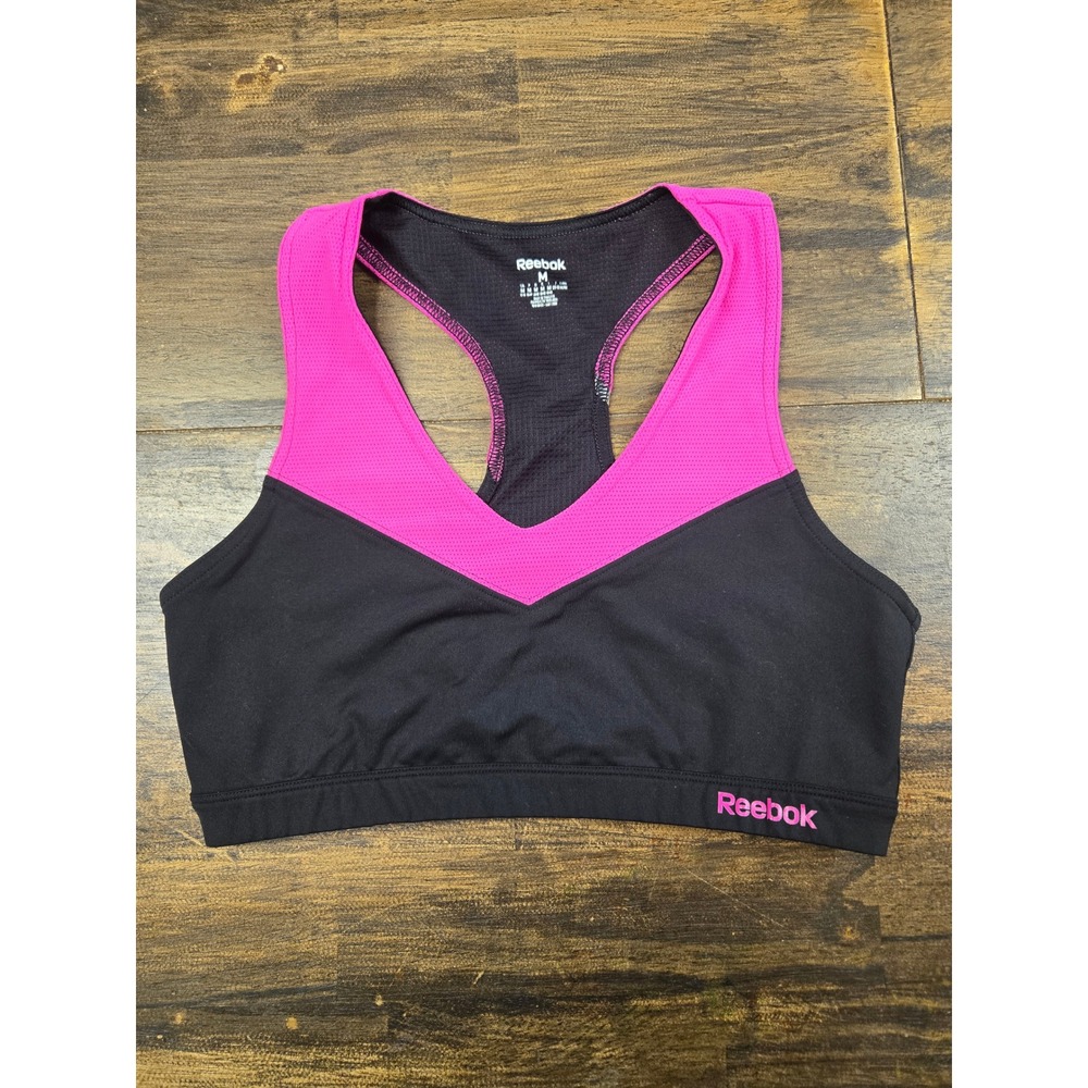 Reebok Womens Racerback Sports Bra Black Pink Colorblock Z75341 Size Medium